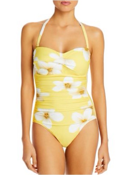 Lauren Ralph Lauren Yellow Floral Convertible Strapless One-Piece Swimsuit Nwt